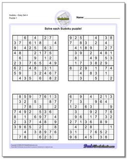 Printable Sudoku PuzzleEasy Set 4