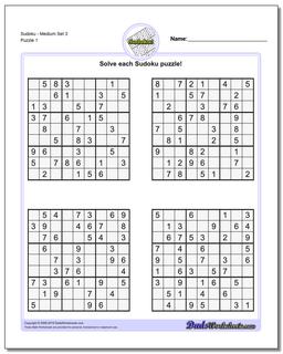 Printable Sudoku PuzzleMedium Set 3