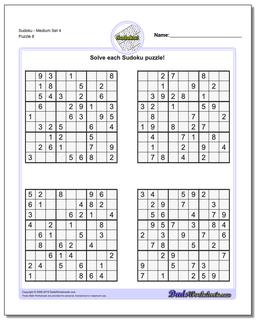 SudokuMedium Set 4 Worksheet