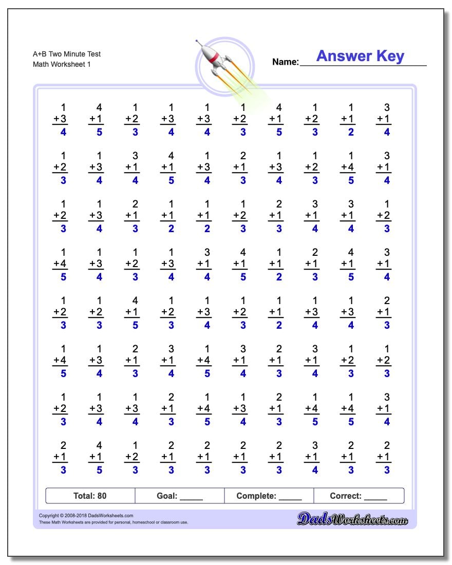 Timed Addition Worksheets