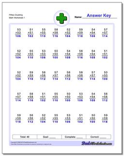 Fifties Doubling Addition Worksheet
