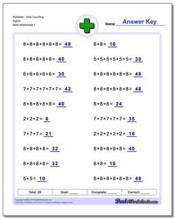 MultiplesSkip Counting Eights Addition Worksheet