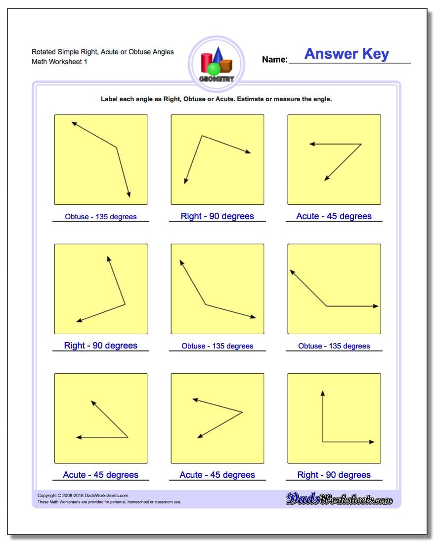 Right Acute And Obtuse Angles Worksheets