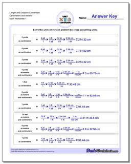 Customary and Metric Length Distance Conversion Worksheet Centimeters Meters 1