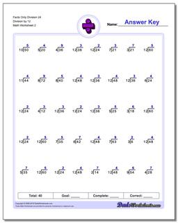 Facts Only Division Worksheet 24 Division by 12 /worksheets/division.html
