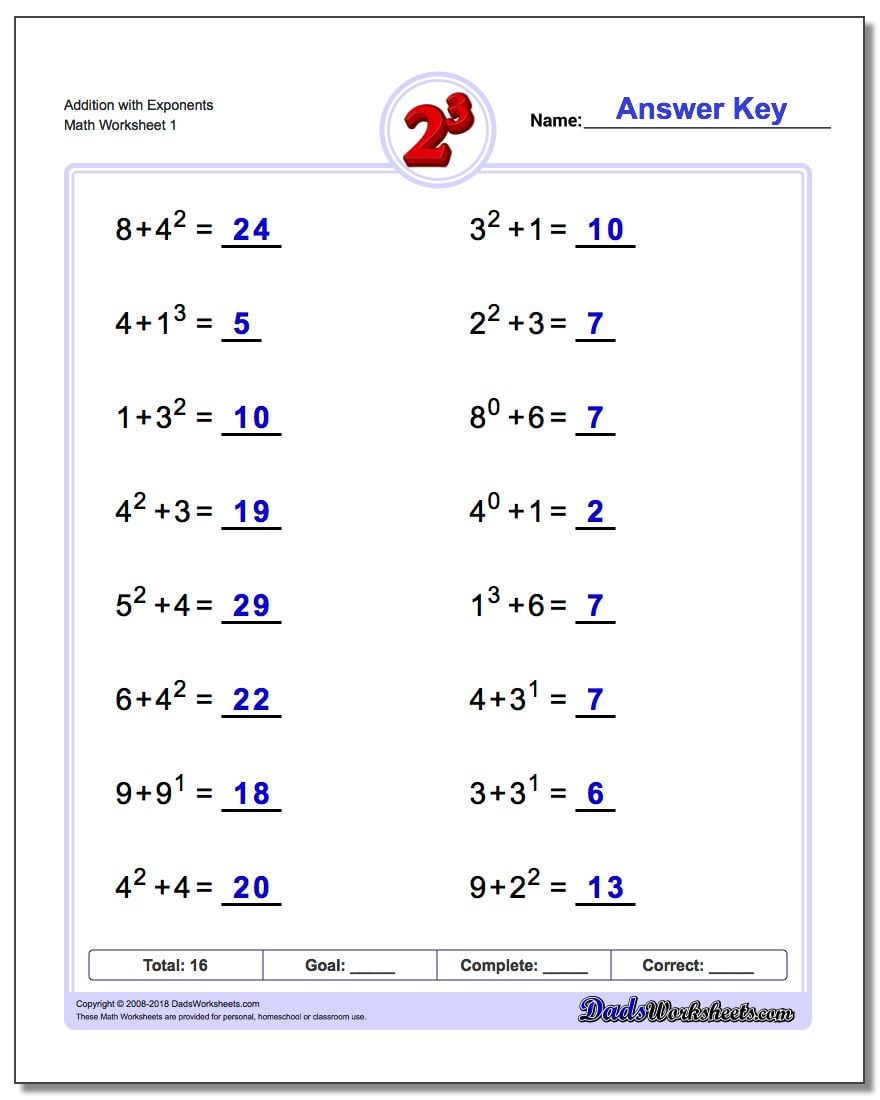 exponents-worksheets