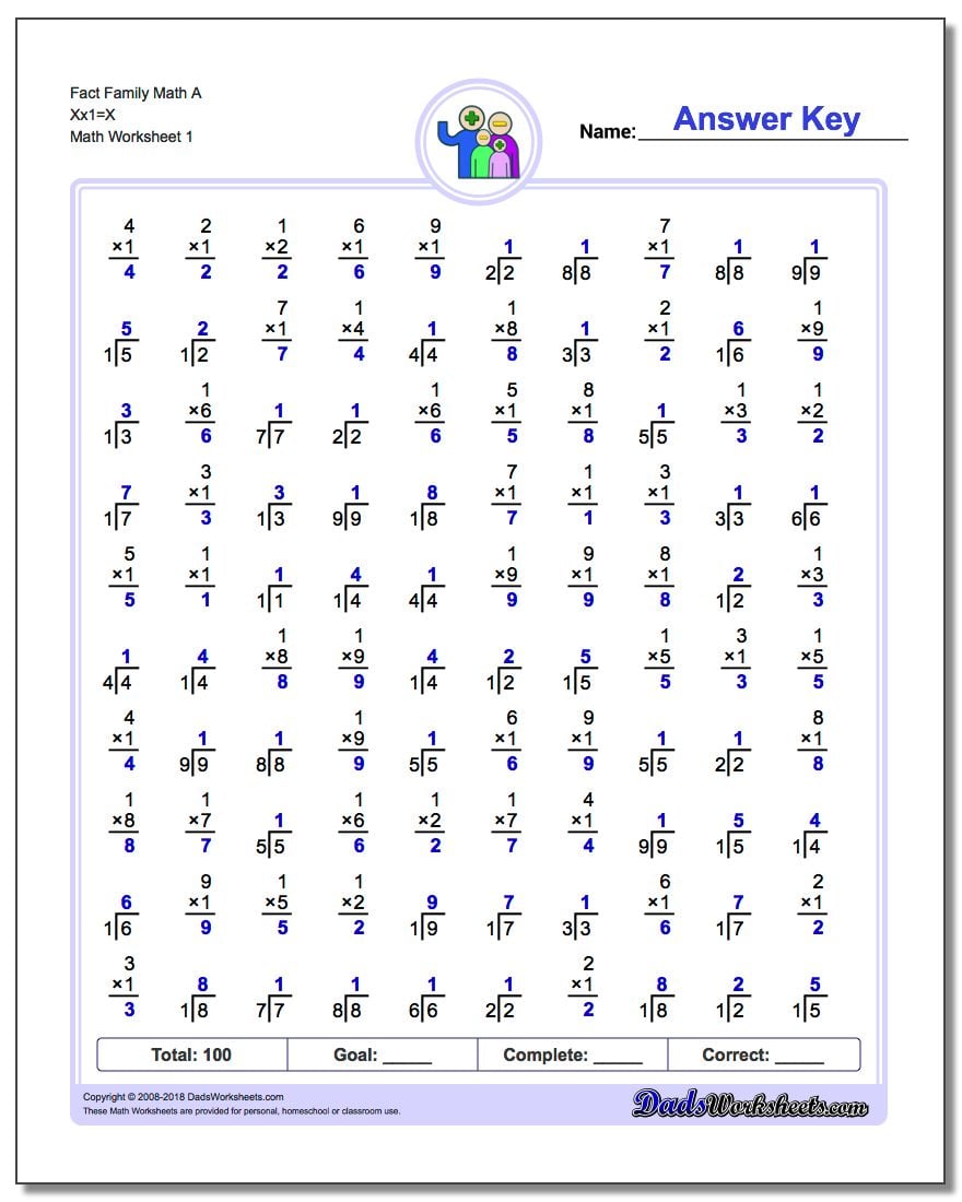 Basic Multiplication And Division Fact Families Worksheets