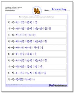 Subtraction Worksheet for Mixed Fraction Worksheets Different Denominators 2