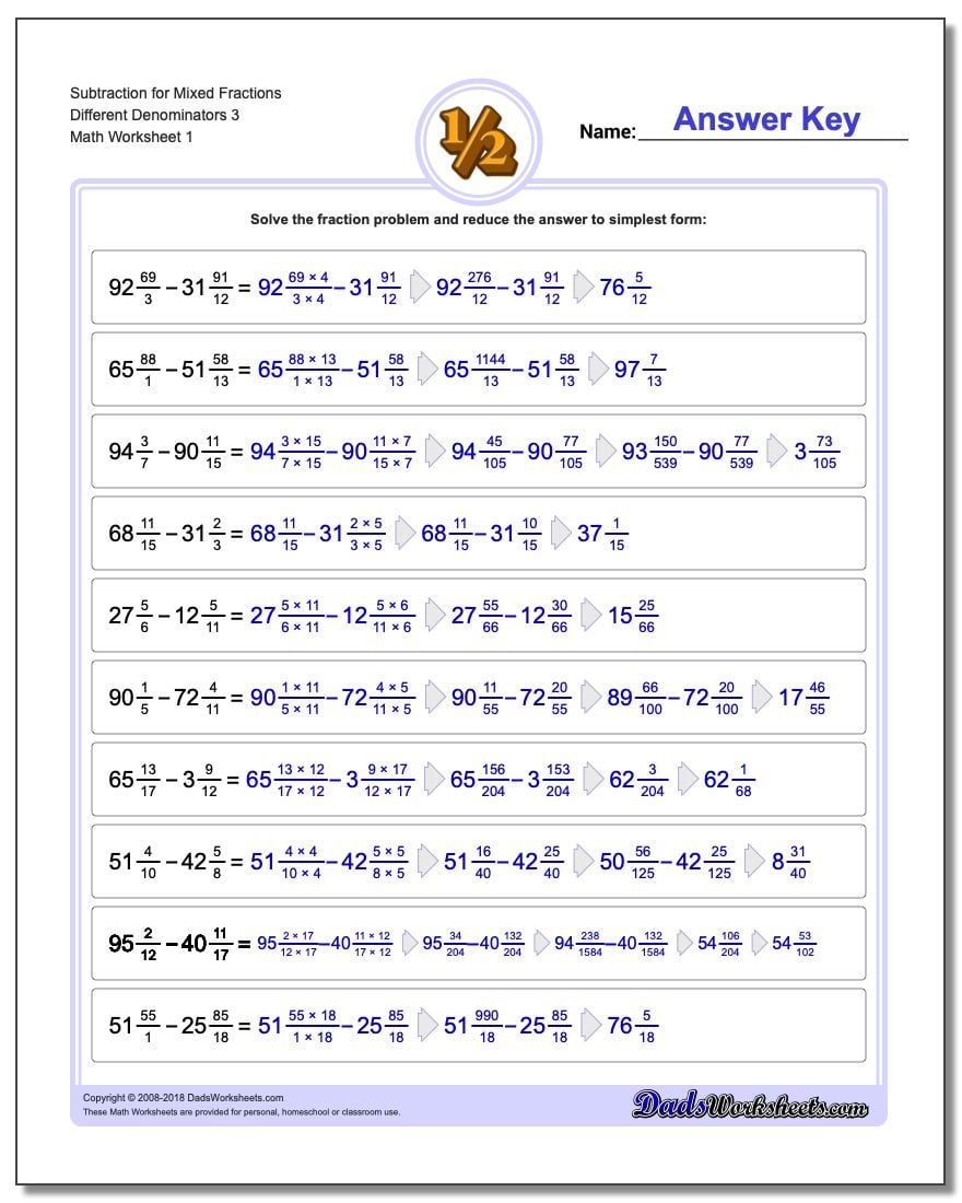 Mixed Fractions With Different Denominator