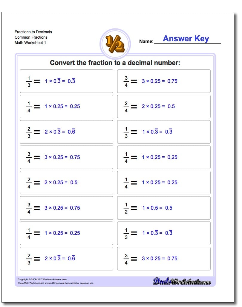 Math Worksheets Converting Fractions Into Decimals - fraction decimal percent worksheetfractions
