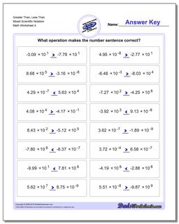 Greater Than, Less Than Worksheet Mixed Scientific Notation