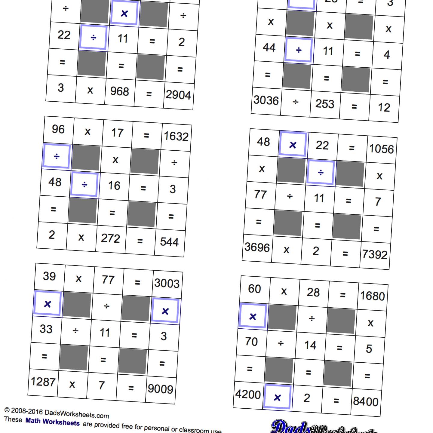 Math Worksheets Grid Puzzles Multiplication And Division 