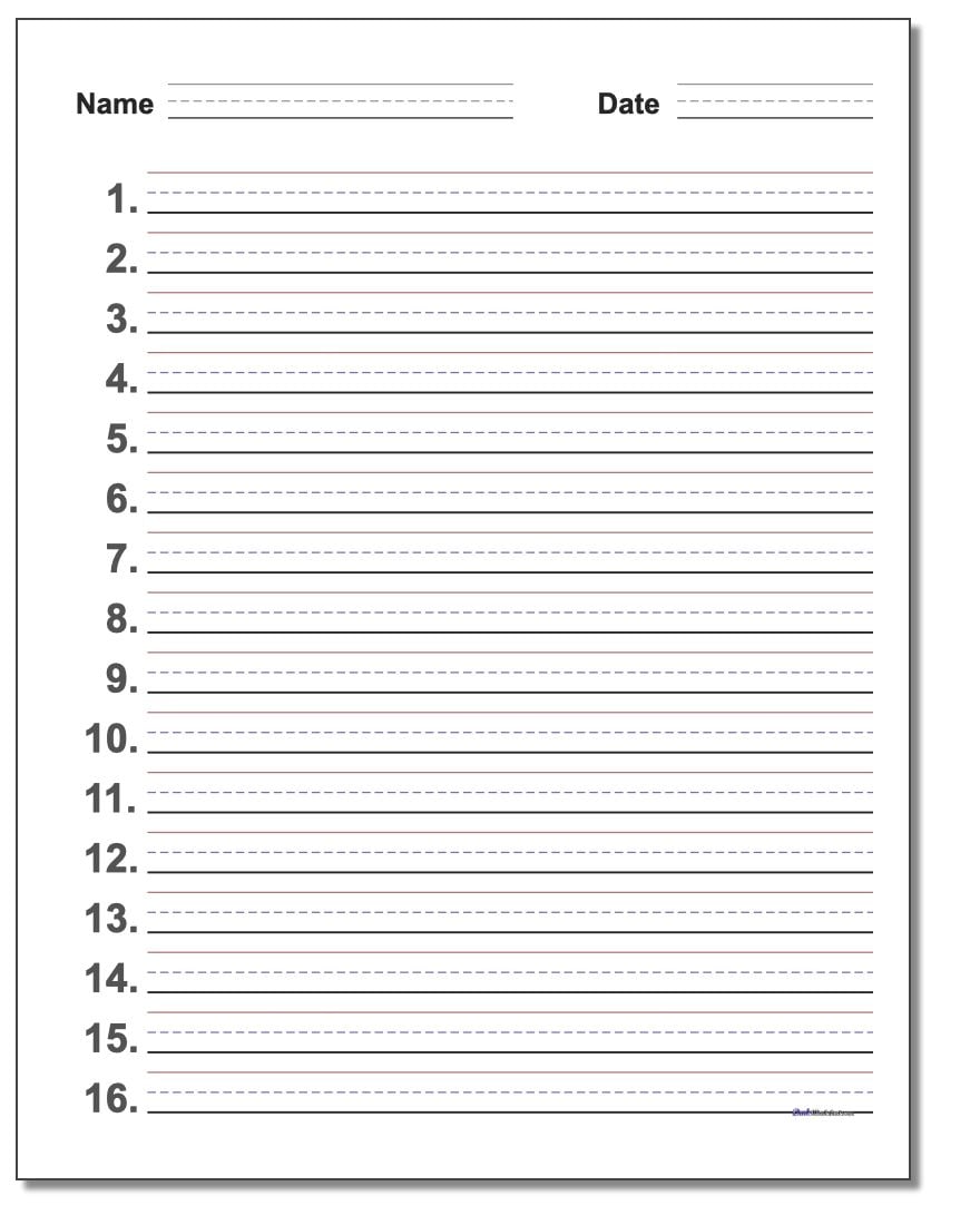 Numbered Handwriting Paper