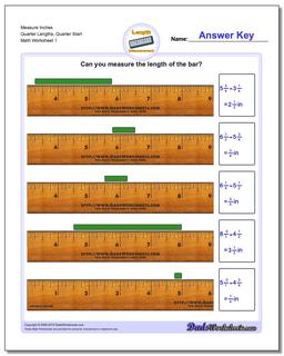 Inches Measurement Worksheet Measure Quarter Lengths, Quarter Start