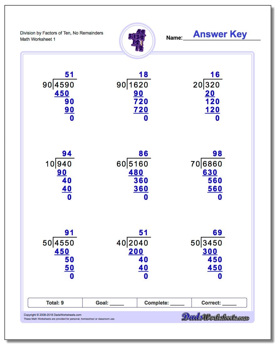 Division By Factors Of Ten division-charts-printable