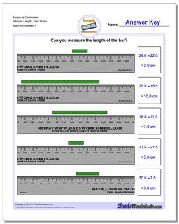 Measure Centimeter Wholes Length, Half Starts Metric Measurement Worksheet