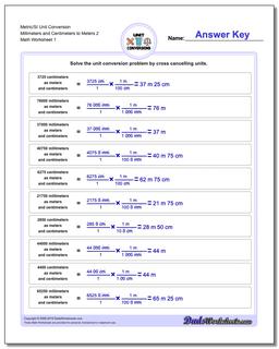 Metric SI Unit Conversion Worksheets Metric/SI Conversion Millimeters and Centimeters to Meters 2