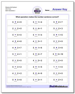 Missing Add Subtract With Fives /worksheets/missing-operations.html Worksheet