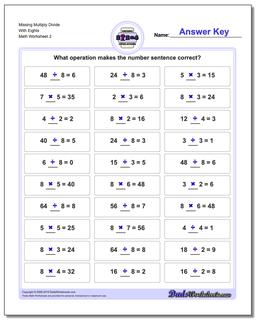 Missing Multiply Divide With Eights /worksheets/missing-operations.html Worksheet