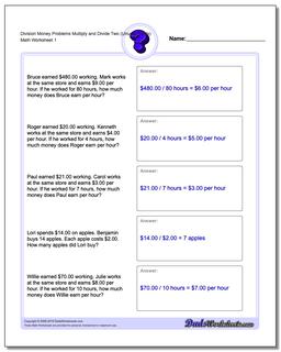 Money Word Problems Worksheet Division Worksheet Multiply and Divide Two (Unused Facts)