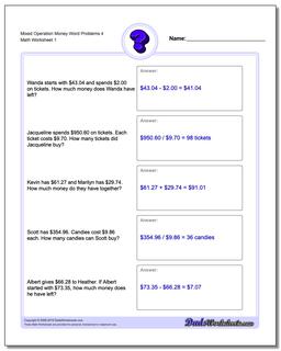 Money Word Problems Worksheet Mixed Operation 4