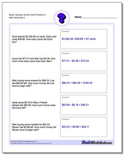 Mixed Operation Money Word Problems Worksheet 4
