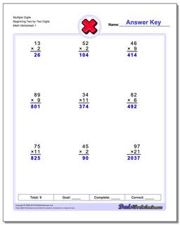 Multiple Digits Beginning Two by Two Digits Multiplication Worksheet