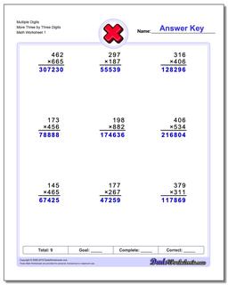Multiple Digits More Three by Three Digits Multiplication Worksheet