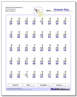 Spaceship Math Multiplication Worksheet T 5x4, 4x5, 4x6, 6x4