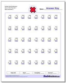 Multiple Digit Multiplication Zero in Tens Place Set 1 /worksheets/multiplication.html Worksheet