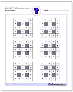 Math Operations Puzzle Multiplication and Division Small Values (Harder)