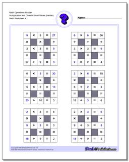 Math Operations Puzzle Multiplication and Division Small Values (Harder)