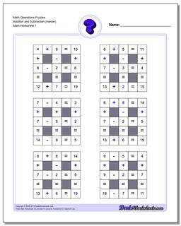 Number Grid Puzzle Math Operations Addition and Subtraction (Harder)