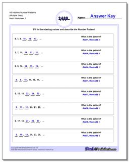 Number Patterns Alt Addition Worksheet (Multiple Step)