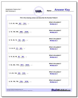 Multiplication Worksheet Patterns Set 1