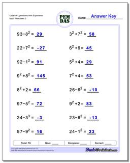 Order of Operations With Exponents /worksheets/order-of-operations.html Worksheet