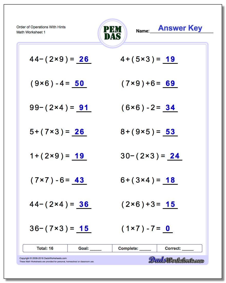 problem solving order of operations lesson 1-4