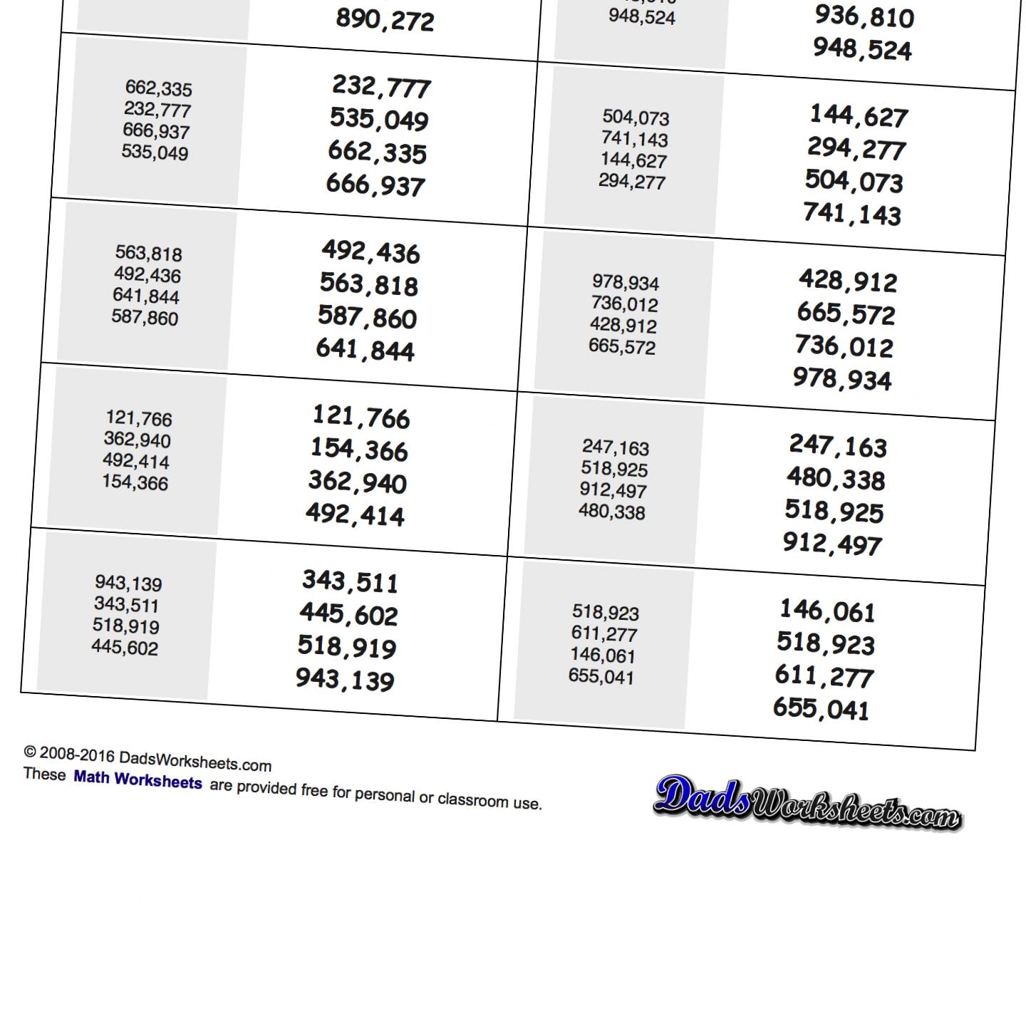 Math Worksheets Least To Greatest Ordering