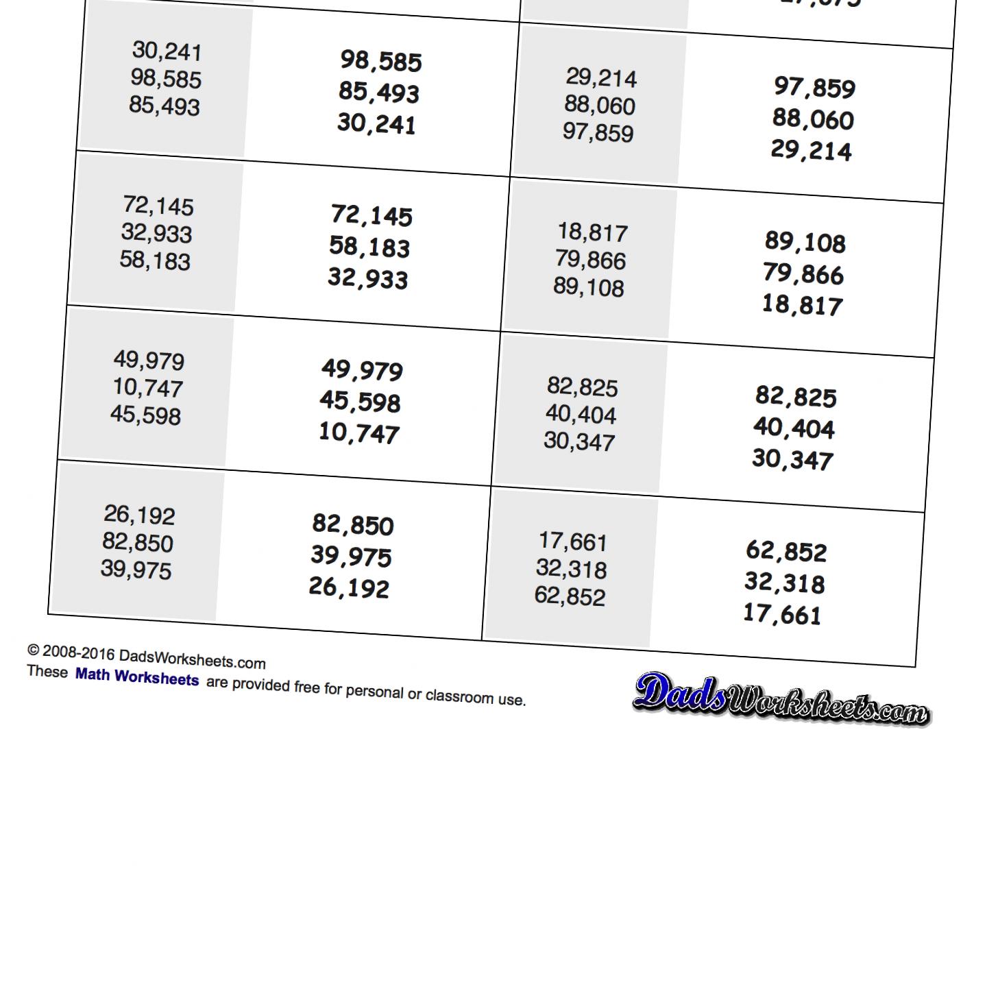 Math Worksheets: Least to Greatest Ordering
