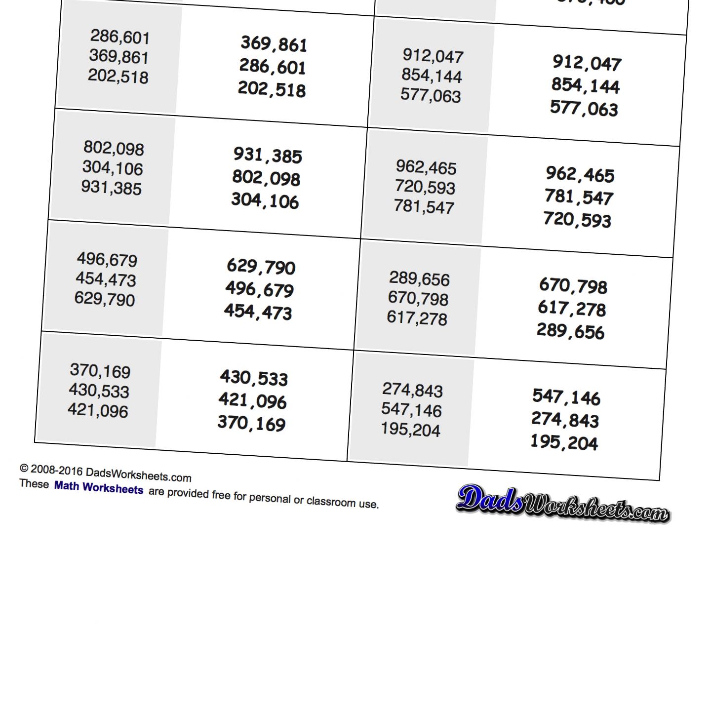 Math Worksheets Least To Greatest Ordering