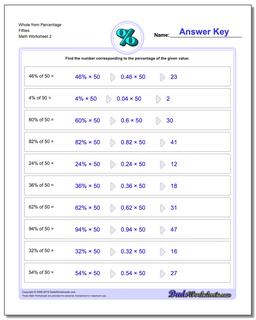 Whole from Percentage Fifties /worksheets/percentages.html Worksheet