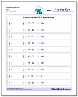 Fraction Worksheets to Percentages Fifties