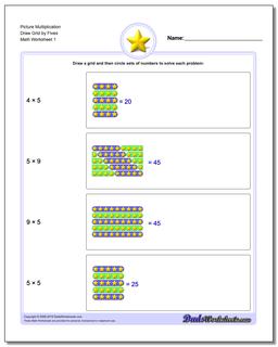 Picture Math Multiplication Worksheet Draw Grid by Fives