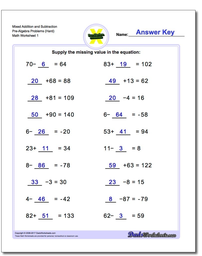 Mixed Addition and Subtraction Problems