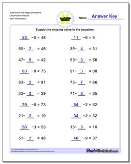Subtraction Worksheet Pre-Algebra Problems Worksheet Only Positive Results