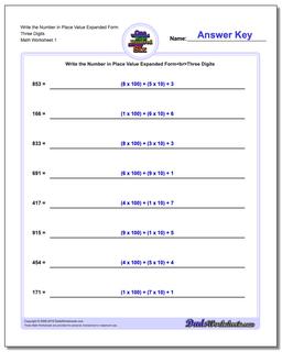 Standard, Expanded and Word Form Worksheet Write the Number in Place Value Three Digits