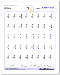 Spaceship Math Subtraction Worksheet I 6-2, 6-4, 14-7 /worksheets/subtraction.html