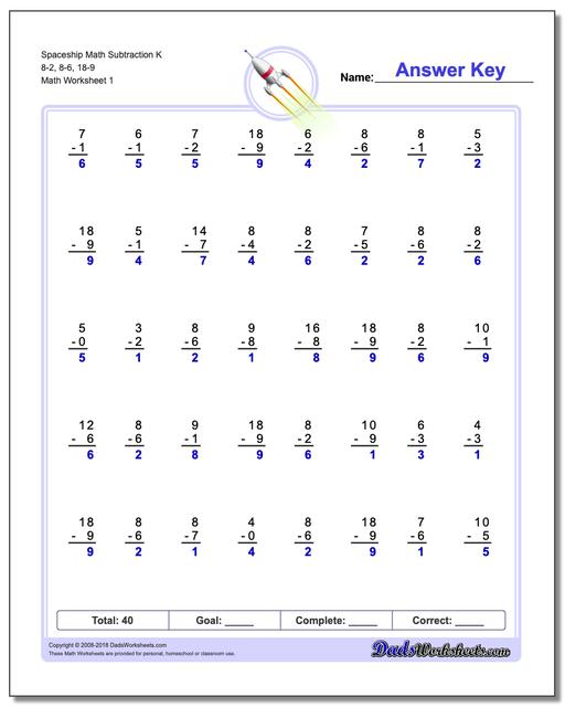 Worksheets K-12 Math Worksheets spaceship math subtraction worksheet k 8 2 6 18 9