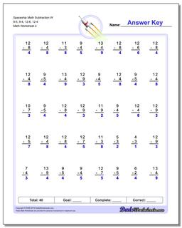 Spaceship Math Subtraction Worksheet W 9-5, 9-4, 12-8, 12-4 /worksheets/subtraction.html
