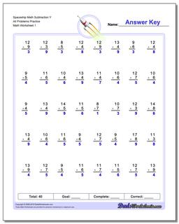 Subtraction Worksheet Spaceship Math Y All Problems Practice